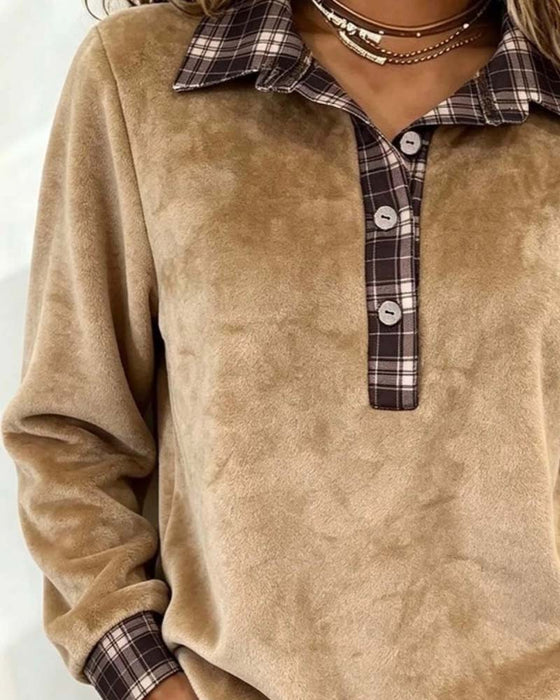 Sweatshirt Revers Knapternet ternet Patchwork