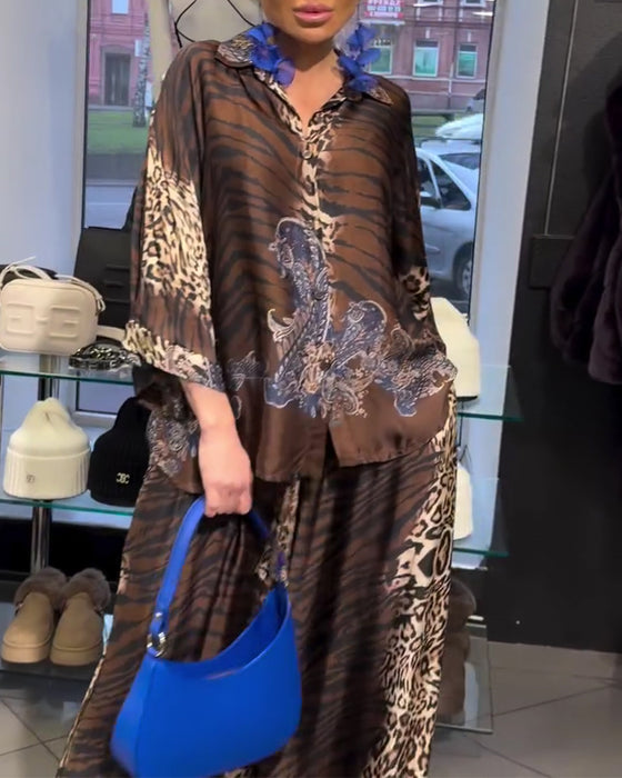 Sæt Stilfuld Leopardtryk Vide Bukser