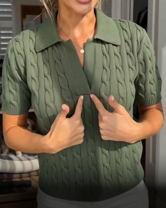 Pullover Polo Kort Ærme Strikket