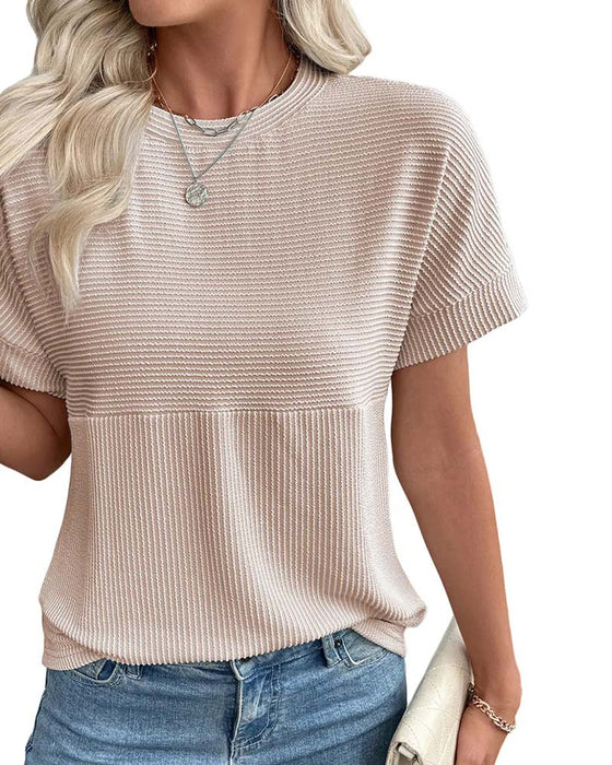 T-Shirt Stribet Kort Ærme Rund Hals