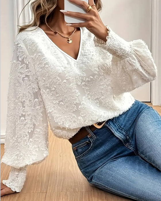 Bluse Lygteærme Elegant V-hals