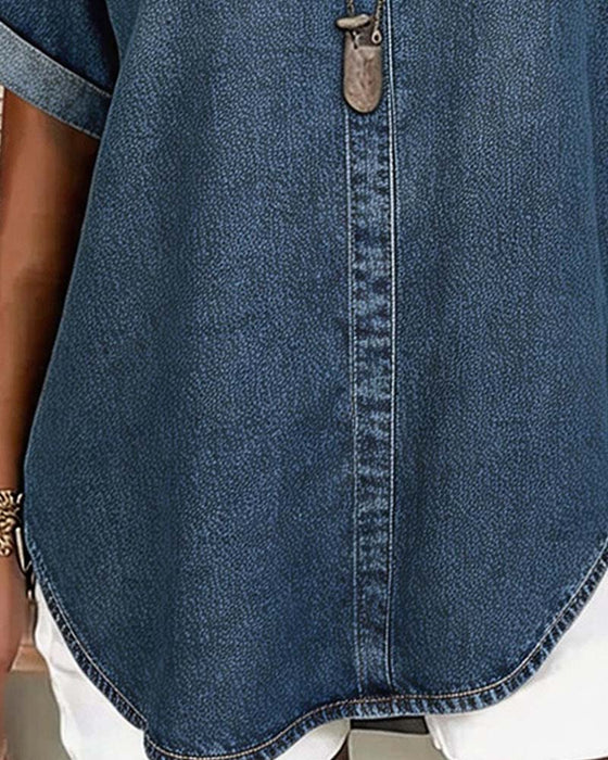 Bluser V-Hals Denim Kortærmet
