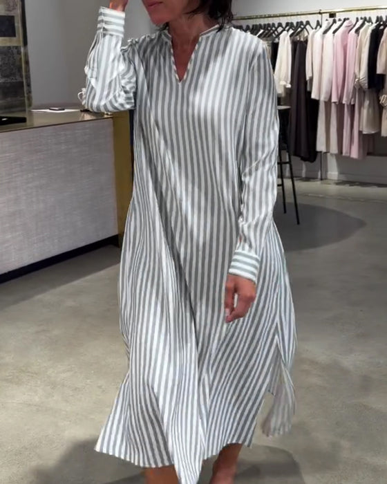 Kjole Stribet Sideslid Maxi