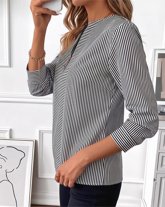 Bluse Stribet Patchwork Lynlås Op