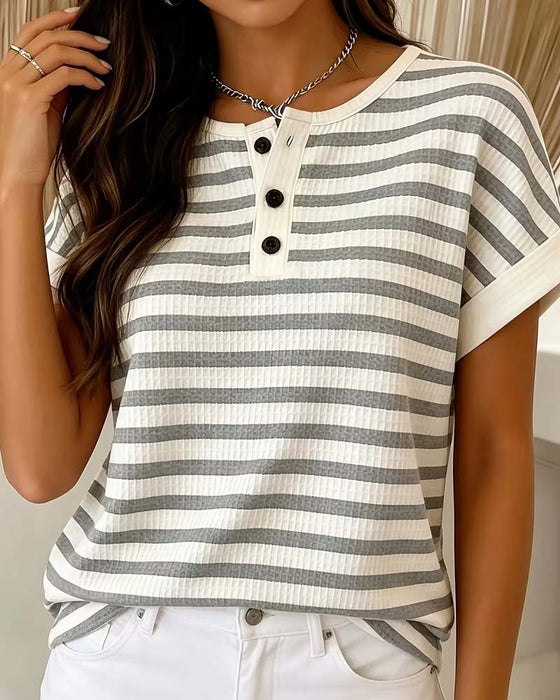T-Shirt Stribet Vaffel Henley