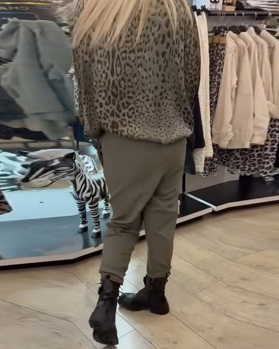 Ensfarvede fritidsbukser med snoretræk