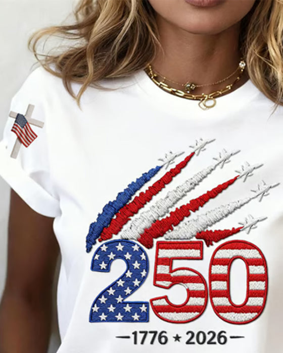 T-Shirt Flag Fly Print Kort Ærme