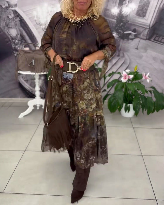 Kjole Elegant Blomstertryk Lang