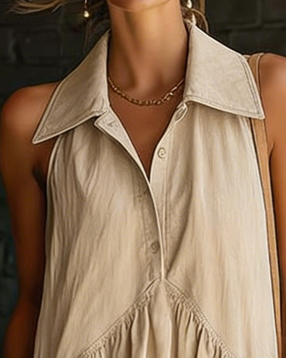 Kjole Ærmeløs Skjortekrave Lang