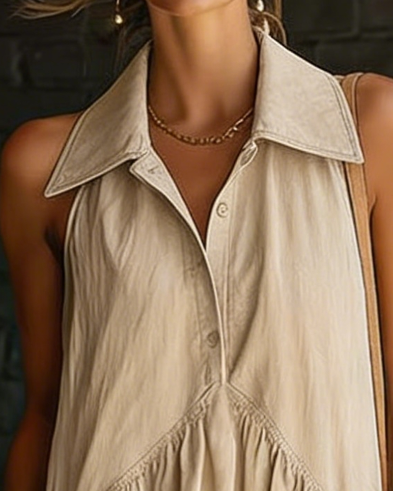 Kjole Ærmeløs Skjortekrave Lang