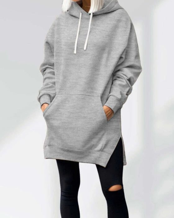 Hættetrøje Ensfarvet Loose Fit Snøre
