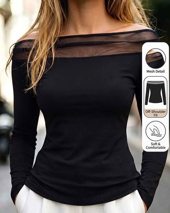 Bluse Bardot Mesh Slim Fit Lang Ærme
