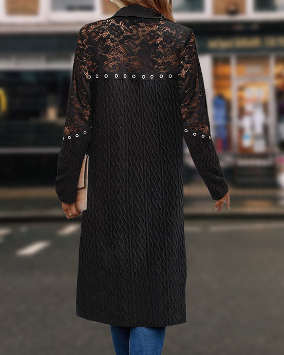 Elegant hulmønstret ensfarvet blondefrakke