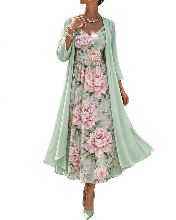 Set Blomstrende Tryk Kjole Todelt