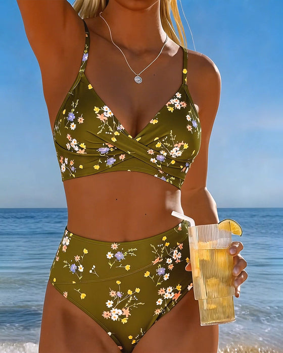 Bikini Sexet Krydsende Blomstermønster