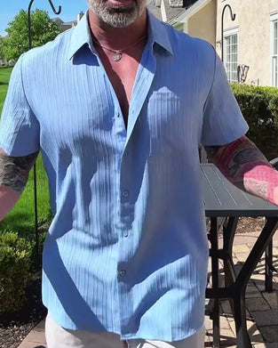 Skjorte Ensfarvet Kort Ærme Casual