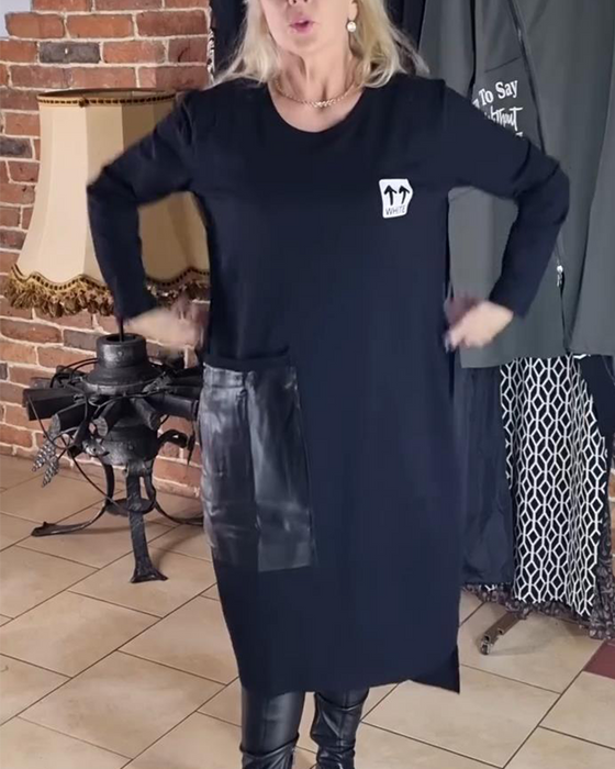 Kjole Løs Plusstørrelse Pu-Paneler