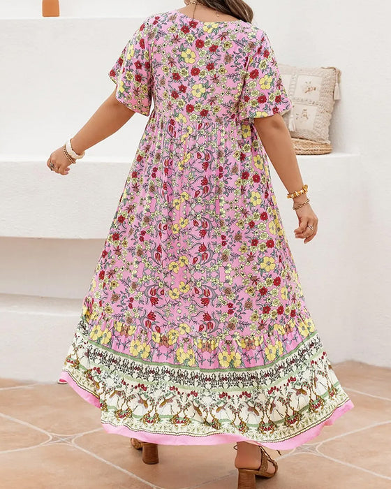 Kjole Blomstret Patchwork Etnisk