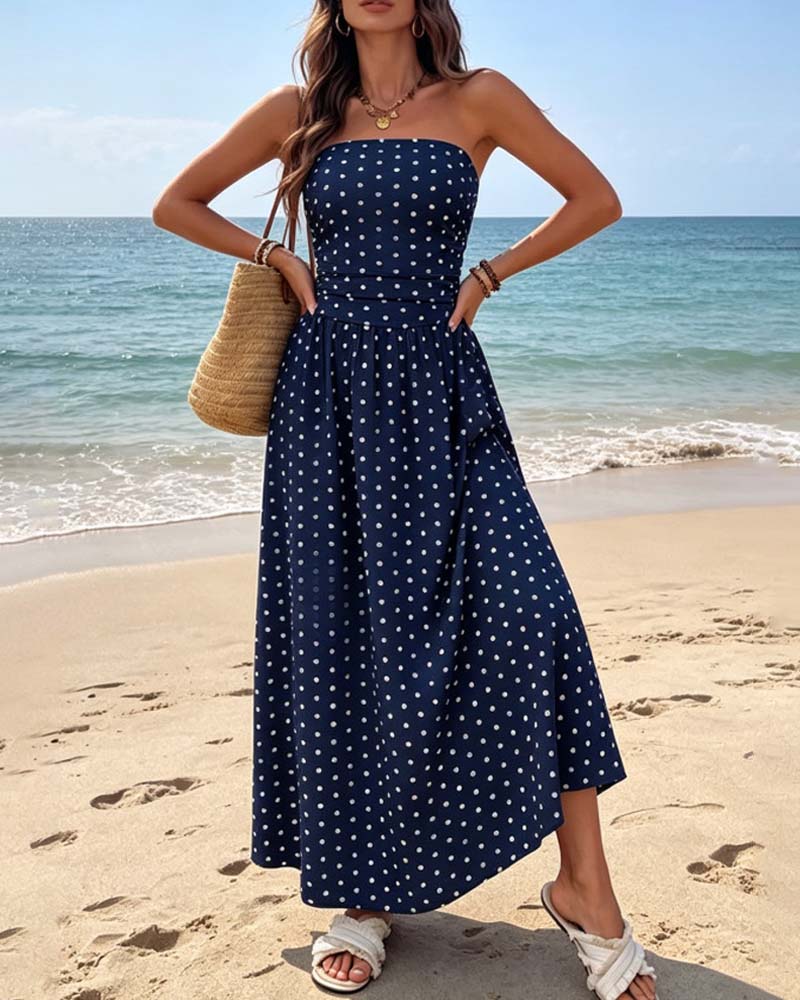 Kjole Prikket Bandeau A-Formet Lang