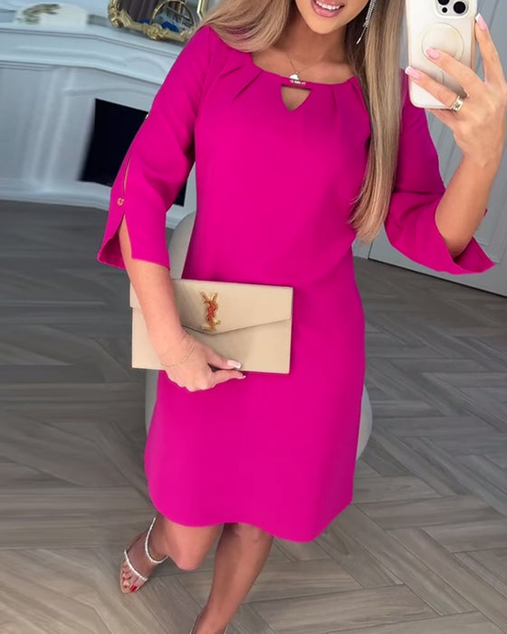 Kjole Elegant Ensfarvet Hul Lige