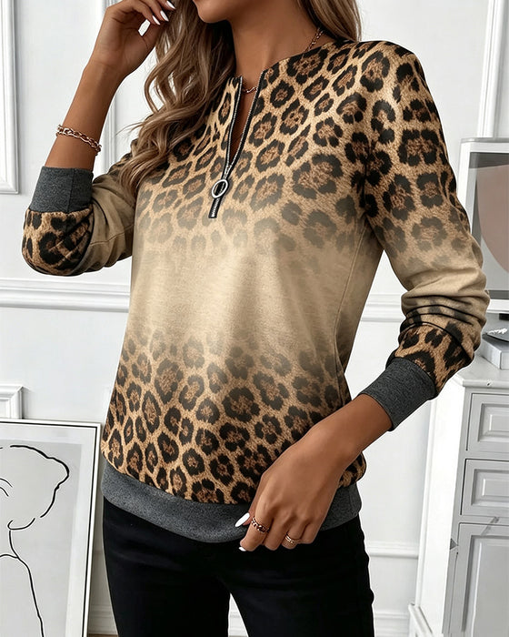 Sweatshirts Leopard Ombre Lynlås Lang Ærme