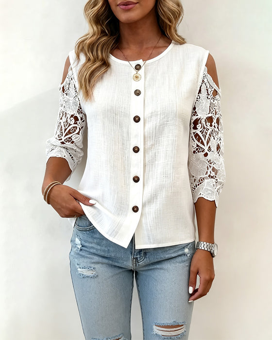 Bluse Udskæring Off-Shoulder Knap