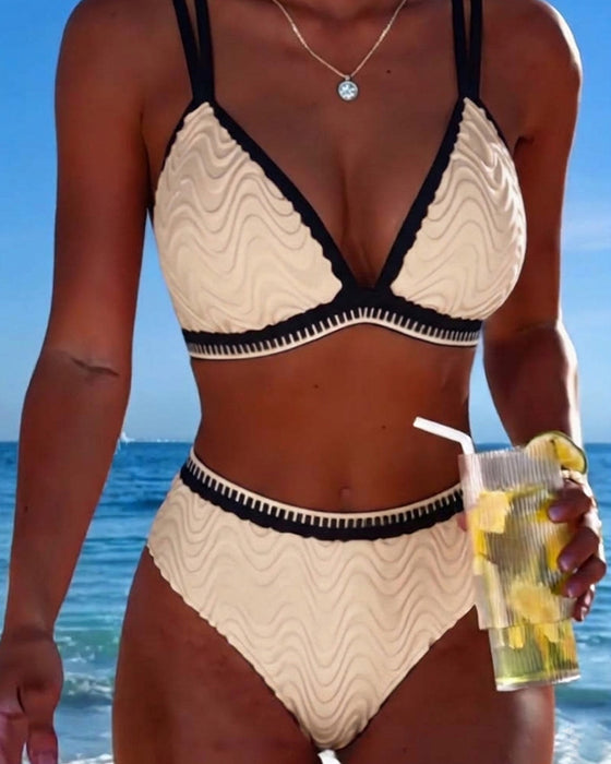 Bikini Farveblok Dobbeltstrop Tekstureret