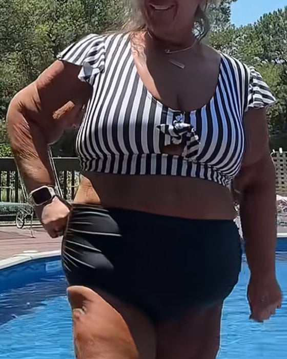 Bikini Stribet Flagermuseærme U-Hals