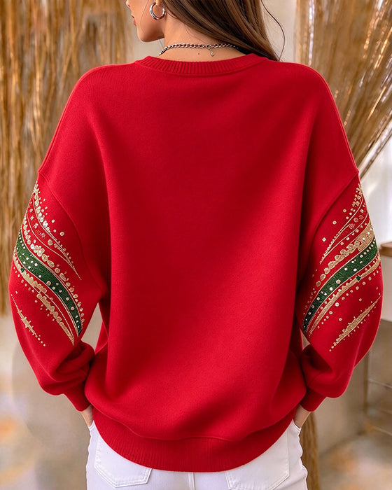 Sweatshirt Juletræ Tryk Lang Ærme Løs