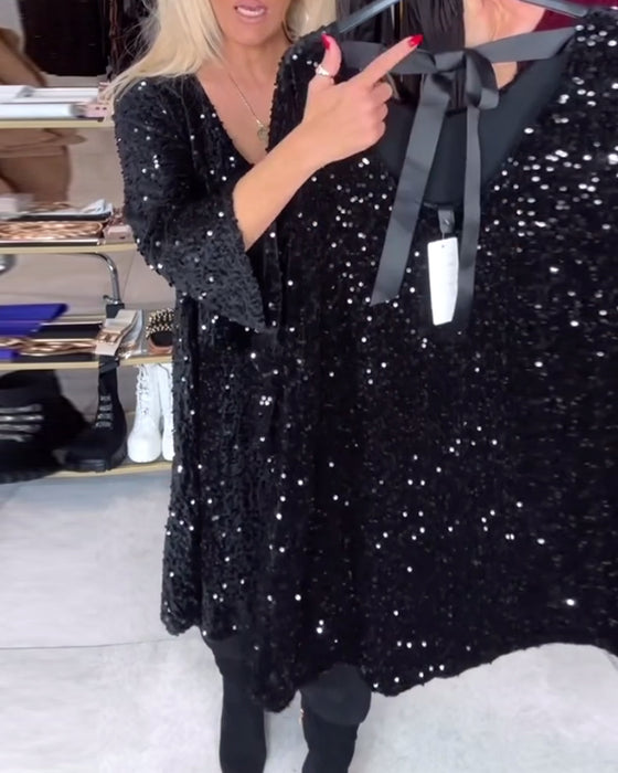 Fløjlskjole Med Paljetter Og Vid Udsnit