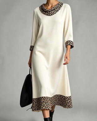 Kjole Slouchy Mock Hals Leopard Albuelang Ærme