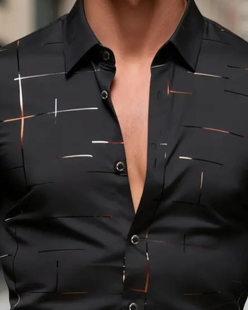 Herre Skjorte Nedlagt Krave Stribet Tryk Langærmet