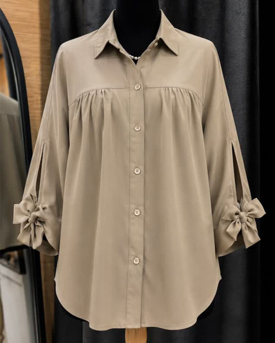 Bluse Sløjfe Detalje Casual Ensfarvet