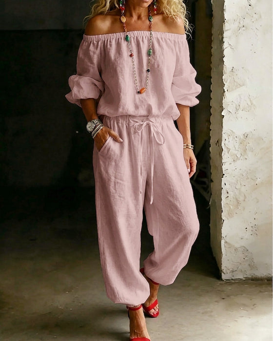 Jumpsuit Off-Shoulder Bind I Taljen Indsnævret Talje