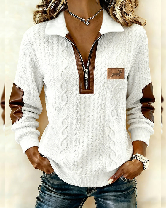 Langærmet Sweatshirt Med Lynlås Og Farveblokning