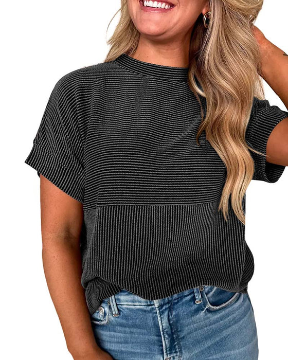T-Shirt Stribet Kort Ærme Rund Hals