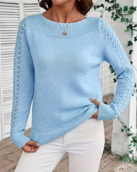 Pullover Bådhals Hul Ud Lang Ærme Strikket