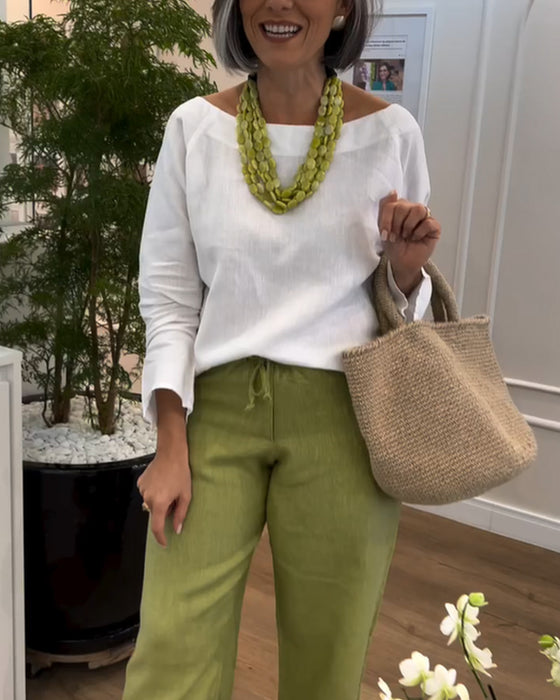 Bredebenede Bukser Med En Enkelt Farve, Casual Stil Og Trækrem