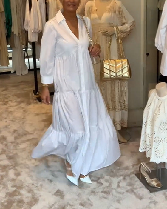 Lang hvid kjole med skjortekrave
