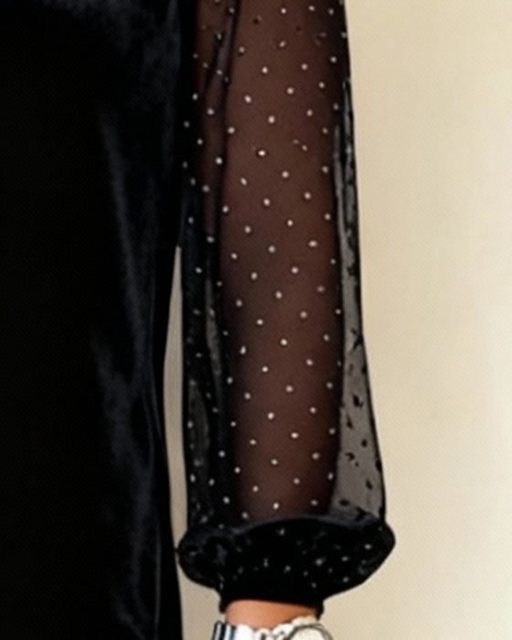 Kjole Med Meshpanel Fløjl Blonde