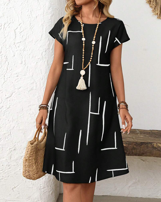 Kjole Dame Sommer Casual Tryk Rund Hals