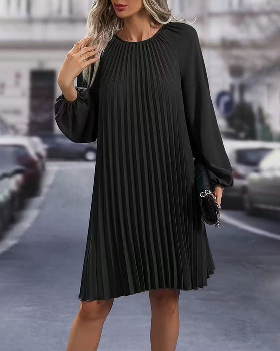 Kjole Mode Ensfarvet Plisseret