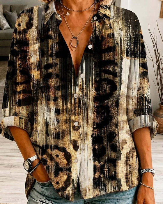 Skjorte Stilfuld Kunstnerisk Leopard Tryk