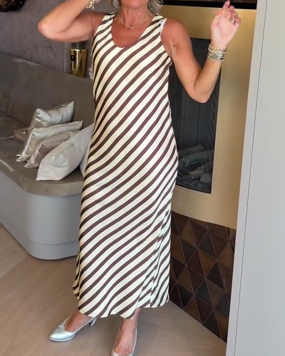 Kjole Ærmeløs Stribe Slip Maxi