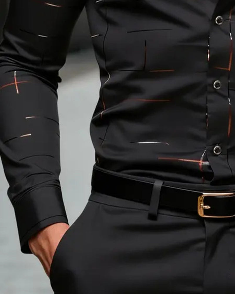 Herre Skjorte Nedlagt Krave Stribet Tryk Langærmet