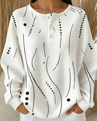 Top Abstrakt Tryk Vaffel Henley