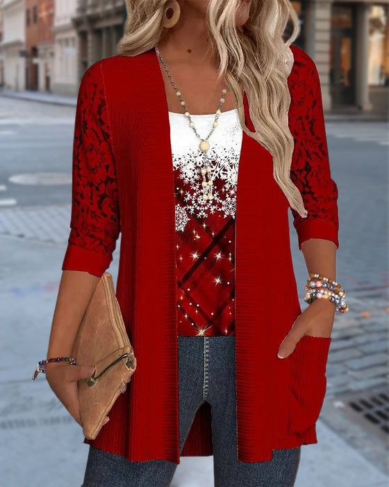 Strikket Top Med Print I Falsk Todelt Design