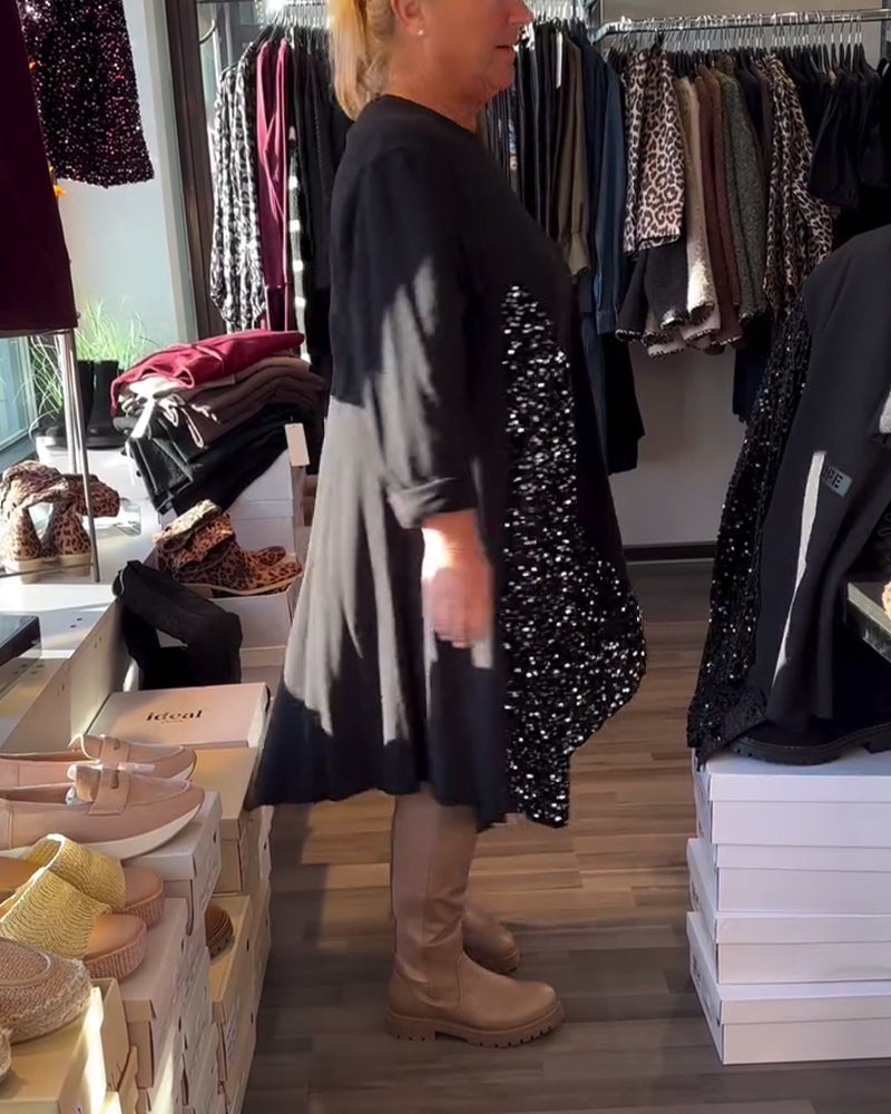 Kjole Glitter Panel Rund Hals