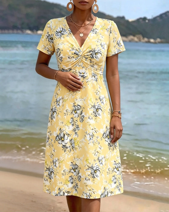 Kjole Blomstret V-Hals Twist Knude