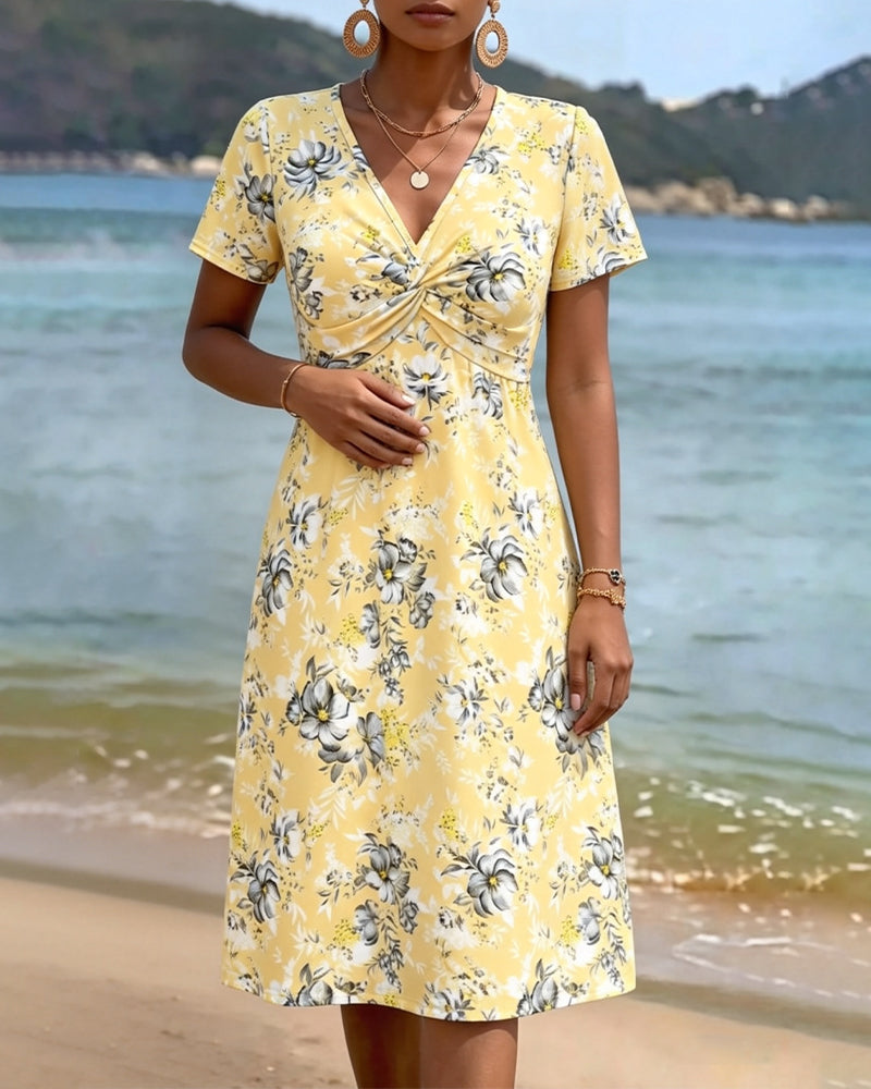 Kjole Blomstret V-Hals Twist Knude